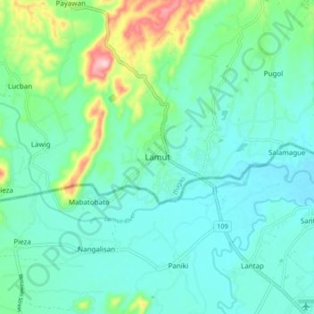 Mappa topografica Lamut, altitudine, rilievo