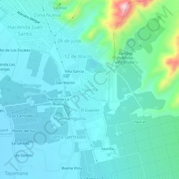 Mappa topografica Yaurilla, altitudine, rilievo