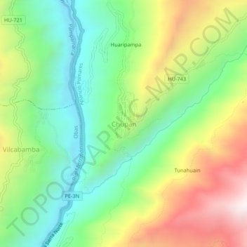 Mappa topografica Chupan, altitudine, rilievo