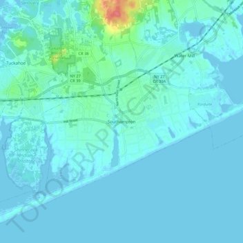Mappa topografica Southampton, altitudine, rilievo