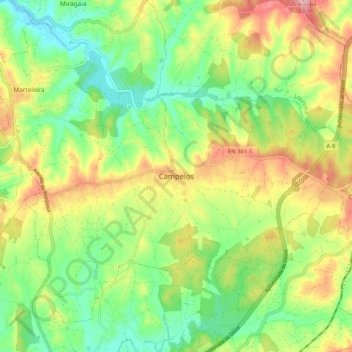 Mappa topografica Campelos, altitudine, rilievo
