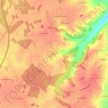 Mappa topografica Chatre, altitudine, rilievo