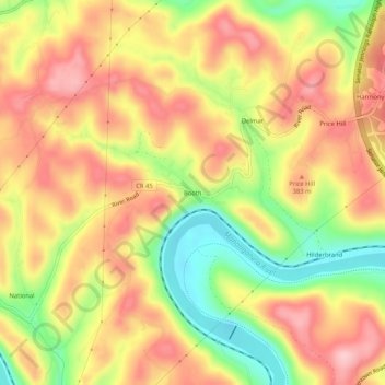 Mappa topografica Booth, altitudine, rilievo