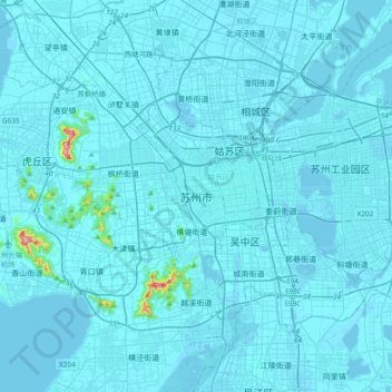 Mappa topografica 苏州市, altitudine, rilievo