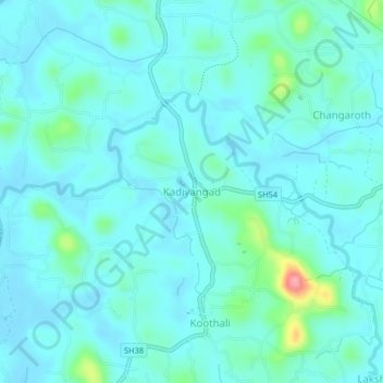 Mappa topografica Kadiyangad, altitudine, rilievo