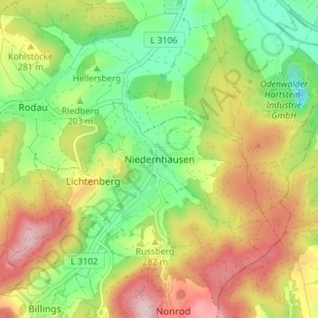 Mappa topografica Niedernhausen, altitudine, rilievo