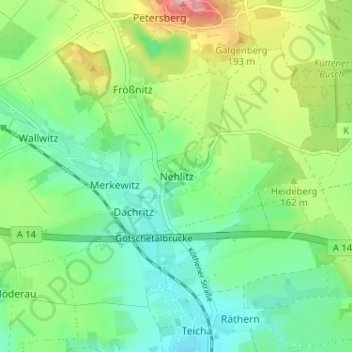 Mappa topografica Nehlitz, altitudine, rilievo