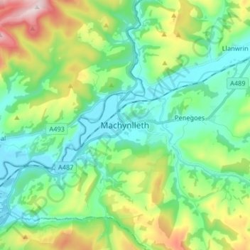 Mappa topografica Machynlleth, altitudine, rilievo