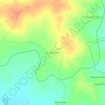 Mappa topografica Mudimanik, altitudine, rilievo