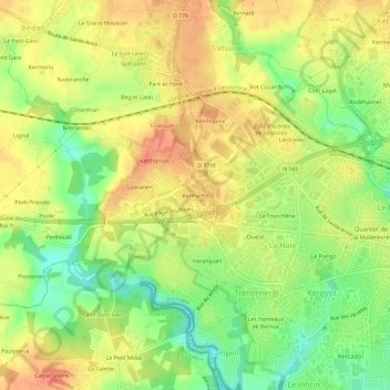 Mappa topografica Kermartin, altitudine, rilievo