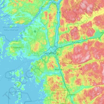 Mappa topografica Göteborgs Stad, altitudine, rilievo
