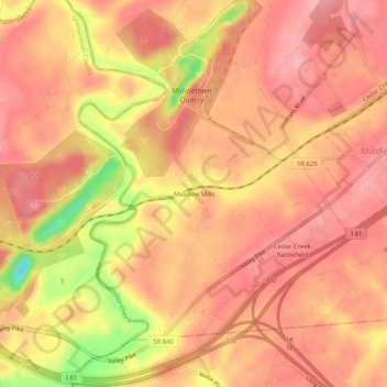 Mappa topografica Meadow Mills, altitudine, rilievo