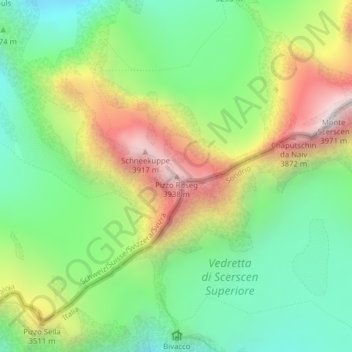 Mappa topografica Pizzo Roseg, altitudine, rilievo