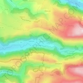 Mappa topografica Conches, altitudine, rilievo