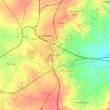 Mappa topografica Guntakal, altitudine, rilievo