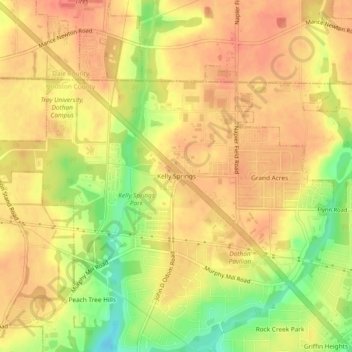 Mappa topografica Kelly Springs, altitudine, rilievo