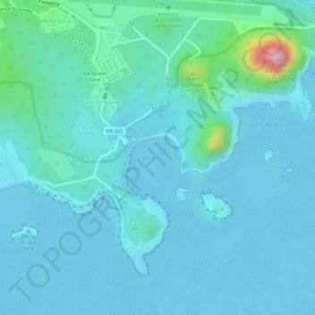 Mappa topografica Baía Sueste, altitudine, rilievo