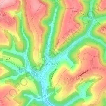 Mappa topografica Ruine Burg Wiesbach, altitudine, rilievo