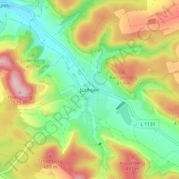 Mappa topografica Jüchsen, altitudine, rilievo