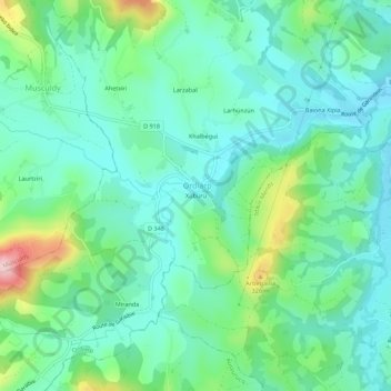 Mappa topografica Xübürü, altitudine, rilievo