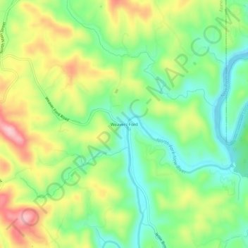 Mappa topografica Weavers Ford, altitudine, rilievo