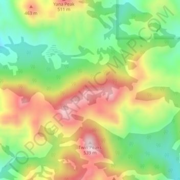 Mappa topografica Sutter Buttes, altitudine, rilievo