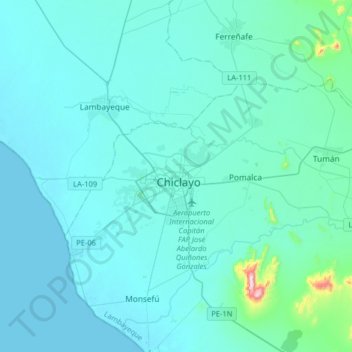Mappa topografica Chiclayo, altitudine, rilievo