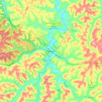 Mappa topografica Spencer, altitudine, rilievo