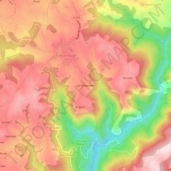 Mappa topografica Les Fontanelles, altitudine, rilievo