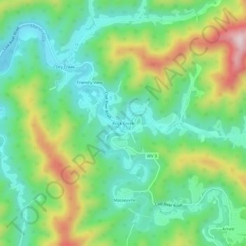 Mappa topografica Rock Creek, altitudine, rilievo