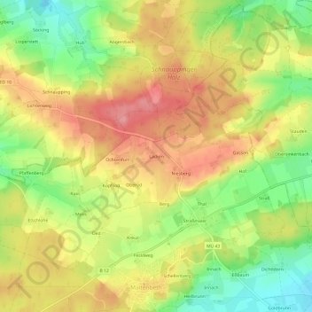 Mappa topografica Lacken, altitudine, rilievo