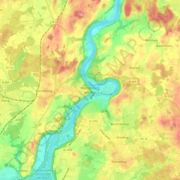 Mappa topografica Wasserburg am Inn, altitudine, rilievo