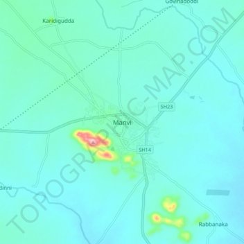 Mappa topografica Manvi, altitudine, rilievo
