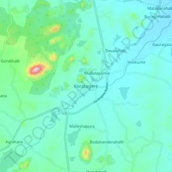 Mappa topografica Koratagere, altitudine, rilievo