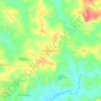 Mappa topografica Mudarangadi, altitudine, rilievo