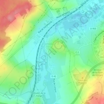 Mappa topografica Rue du Coin, altitudine, rilievo