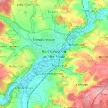 Mappa topografica Bad Neustadt an der Saale, altitudine, rilievo