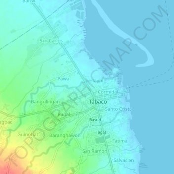 Mappa topografica Bombon, altitudine, rilievo