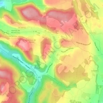 Mappa topografica Le Village, altitudine, rilievo