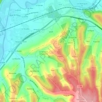 Mappa topografica Fayolle, altitudine, rilievo