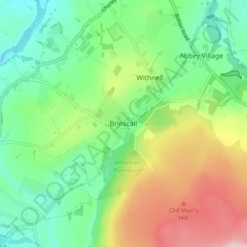 Mappa topografica Brinscall, altitudine, rilievo