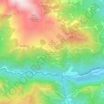 Mappa topografica Quarzina, altitudine, rilievo