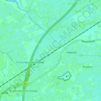 Mappa topografica West Hewish, altitudine, rilievo