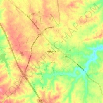 Mappa topografica Perryville, altitudine, rilievo