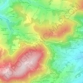 Mappa topografica Col de Pavezin, altitudine, rilievo