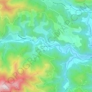 Mappa topografica Neyrac-les-Bains, altitudine, rilievo