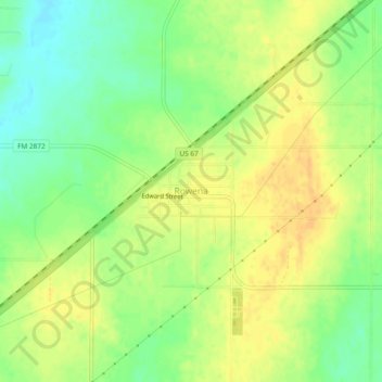 Mappa topografica Rowena, altitudine, rilievo