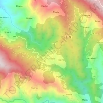 Mappa topografica Tarikhet, altitudine, rilievo
