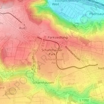 Mappa topografica Scharnhauser Park, altitudine, rilievo
