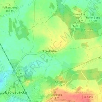 Mappa topografica Etzoldshain, altitudine, rilievo